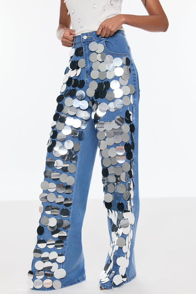 Bell Sequin Embellished Jeans - Stylish beautiful dress for special occasions | Buy Online