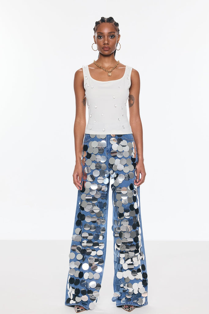 Bell Sequin Embellished Jeans - Stylish beautiful dress for special occasions | Buy Online