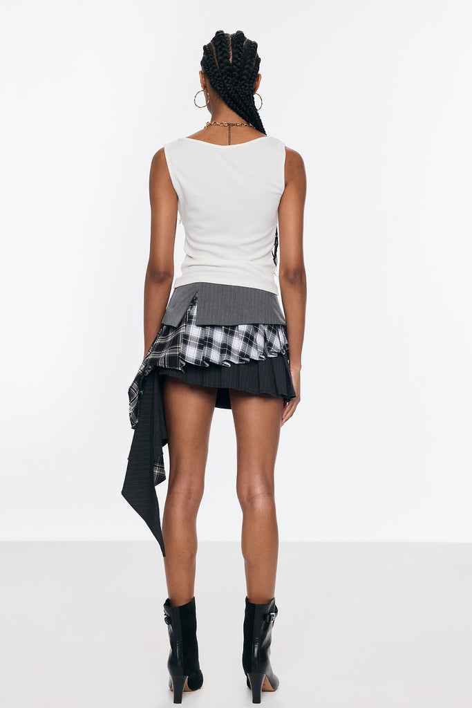 Shop  beautiful dress - Perfect for special occasions | Bella Deconstruct Grid Asymmetric Fringe Skirt