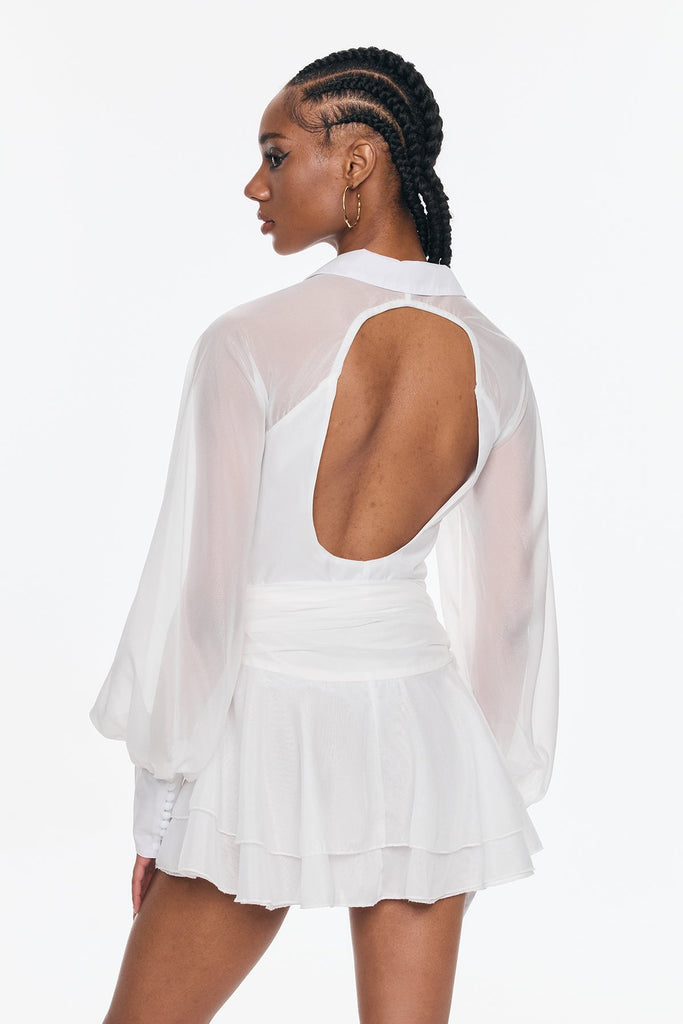 Bellachay Plunge Ruch Ruffle Mesh Mini Dress - Stylish beautiful dress for special occasions | Buy Online