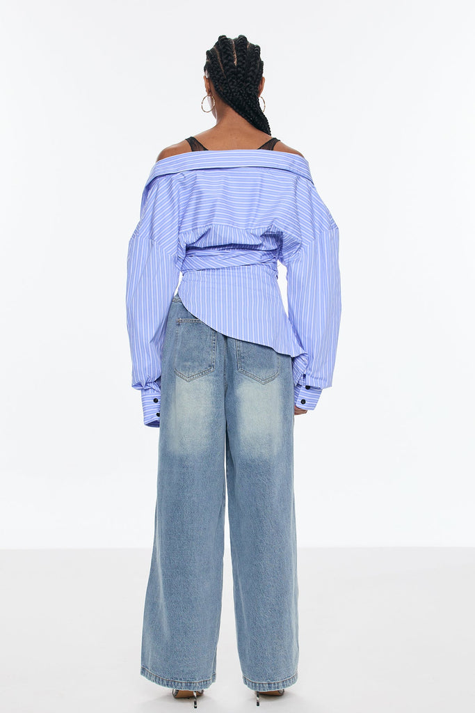 Bellona Deconstruct Lace Up Fringe Jeans In Blue - Stylish blue dress for special occasions | Buy Online