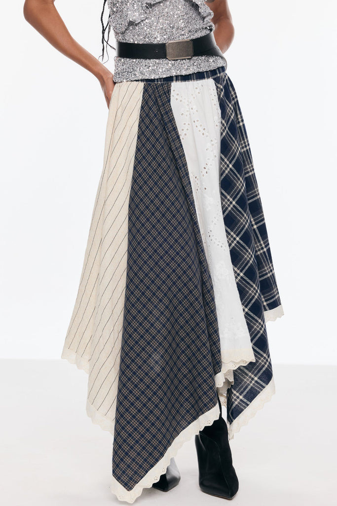 Belva Deconstruct Asymmetric Grid Skirt - Stylish beautiful dress for special occasions | Buy Online