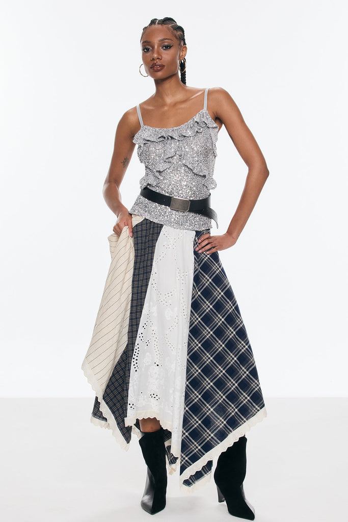 Stylish beautiful dress | Belva Deconstruct Asymmetric Grid Skirt - Ideal for special occasions