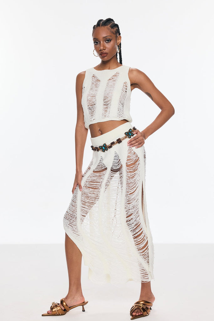 Shop  beautiful dress - Perfect for special occasions | Bem Ripped Cutout Split Knit Skirt Set