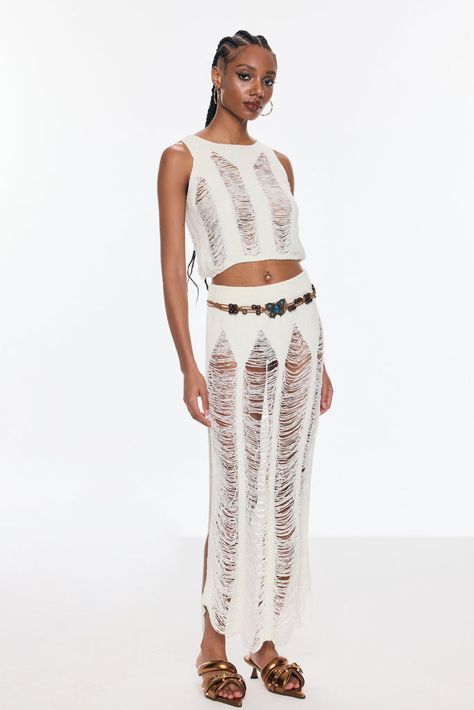 Shop  beautiful dress - Perfect for special occasions | Bem Ripped Cutout Split Knit Skirt Set