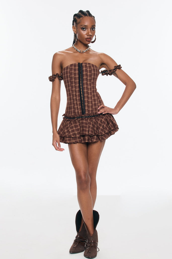 Bence Strapless Grid Ruffle Corset Mini Dress - Stylish beautiful dress for special occasions | Buy Online