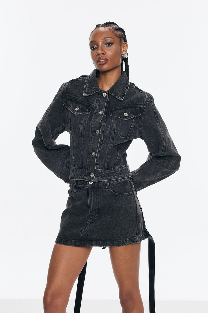 Stylish beautiful dress | Benning Lace Up Deconstruct Denim Skirt Set - Ideal for special occasions