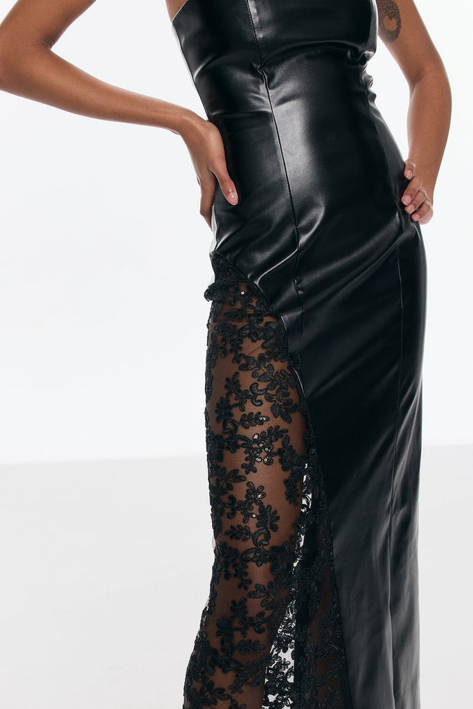 Benniton Lace Strapless Floral Leather Maxi Dress - Stylish beautiful dress for special occasions | Buy Online