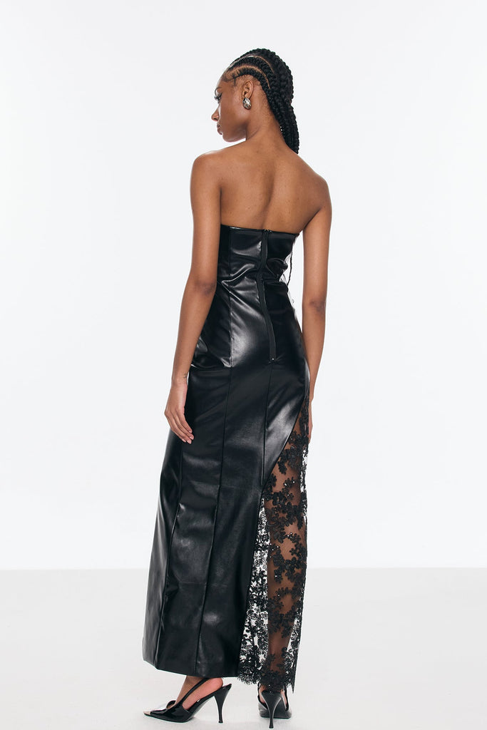 Stylish beautiful dress | Benniton Lace Strapless Floral Leather Maxi Dress - Ideal for special occasions