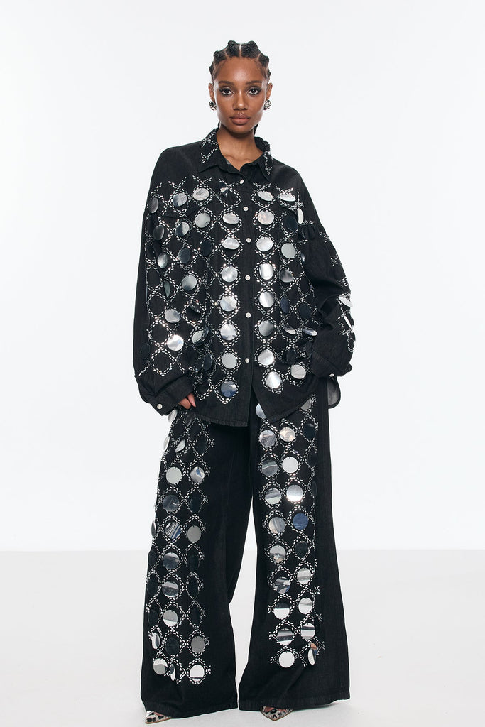 Stylish beautiful dress | Benoni Sequin Grid Rhinestone Denim Pants Set - Ideal for special occasions