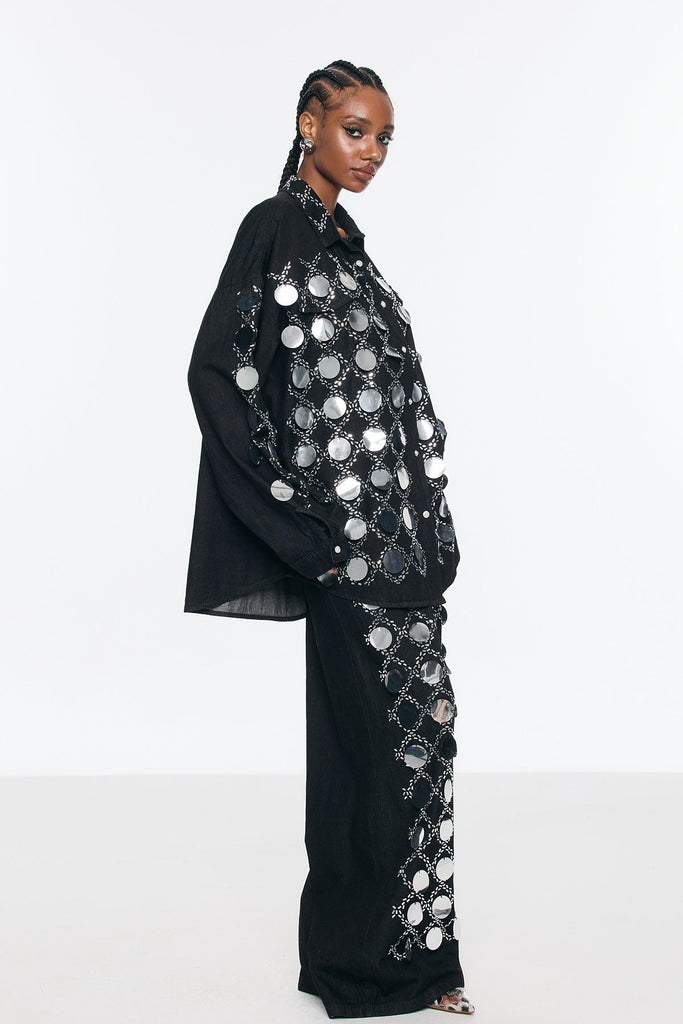 Shop  beautiful dress - Perfect for special occasions | Benoni Sequin Grid Rhinestone Denim Pants Set