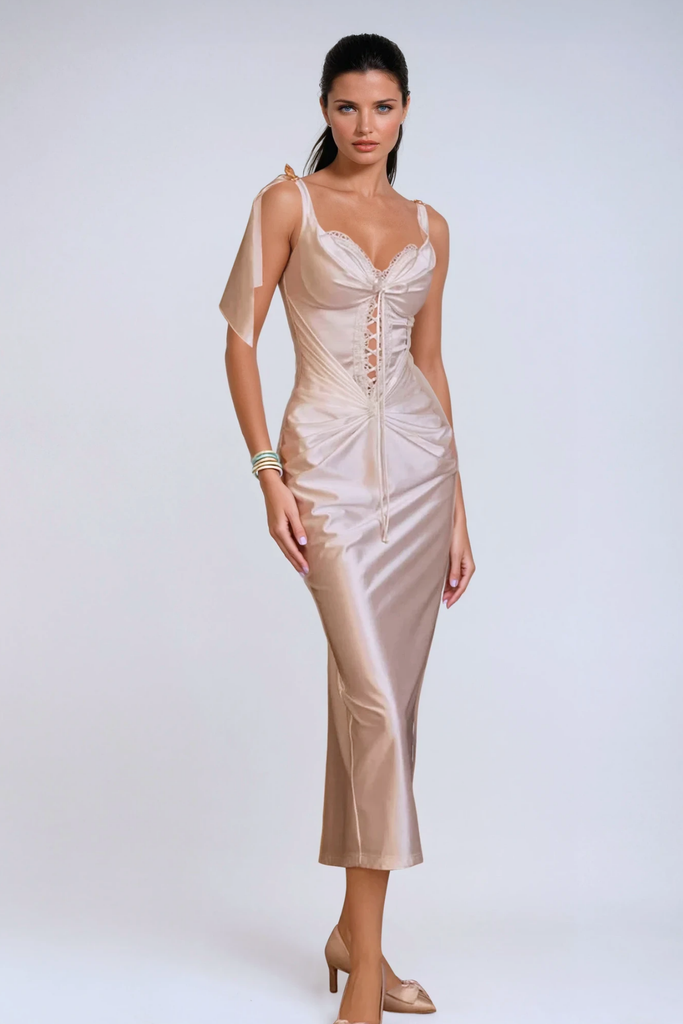Shop  beautiful dress - Perfect for special occasions | Beowulf Satin Corset Midi Dress