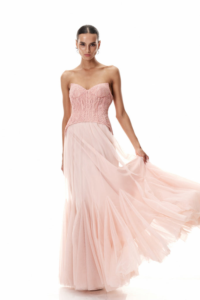 Stylish beautiful dress | Beppe Lace Corset Tulle Dress In Blush - Ideal for special occasions