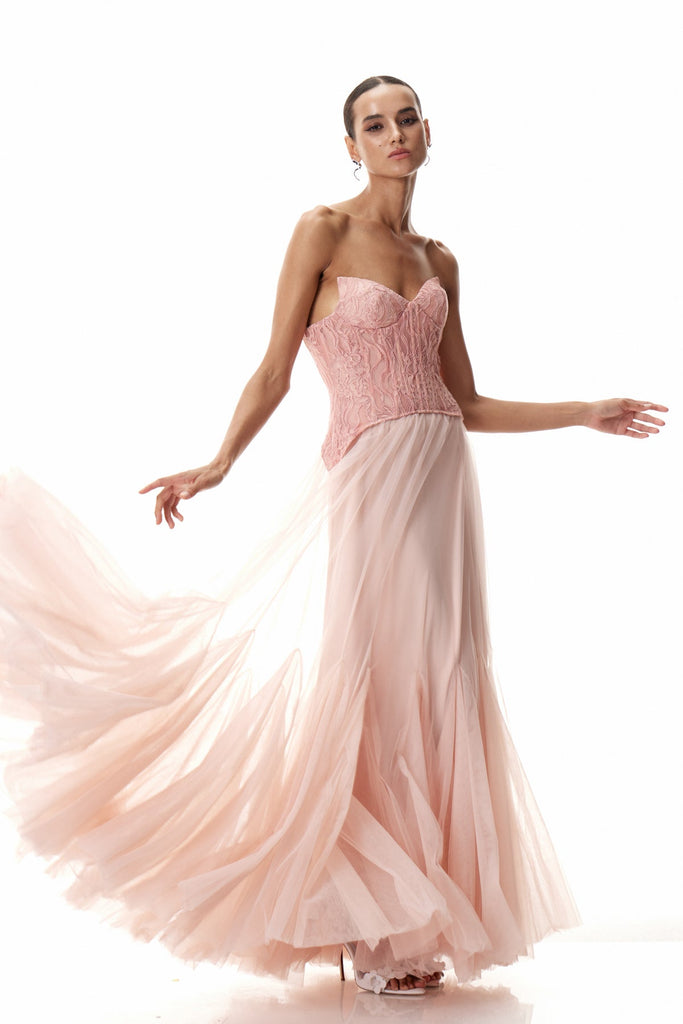 Stylish beautiful dress | Beppe Lace Corset Tulle Dress In Blush - Ideal for special occasions