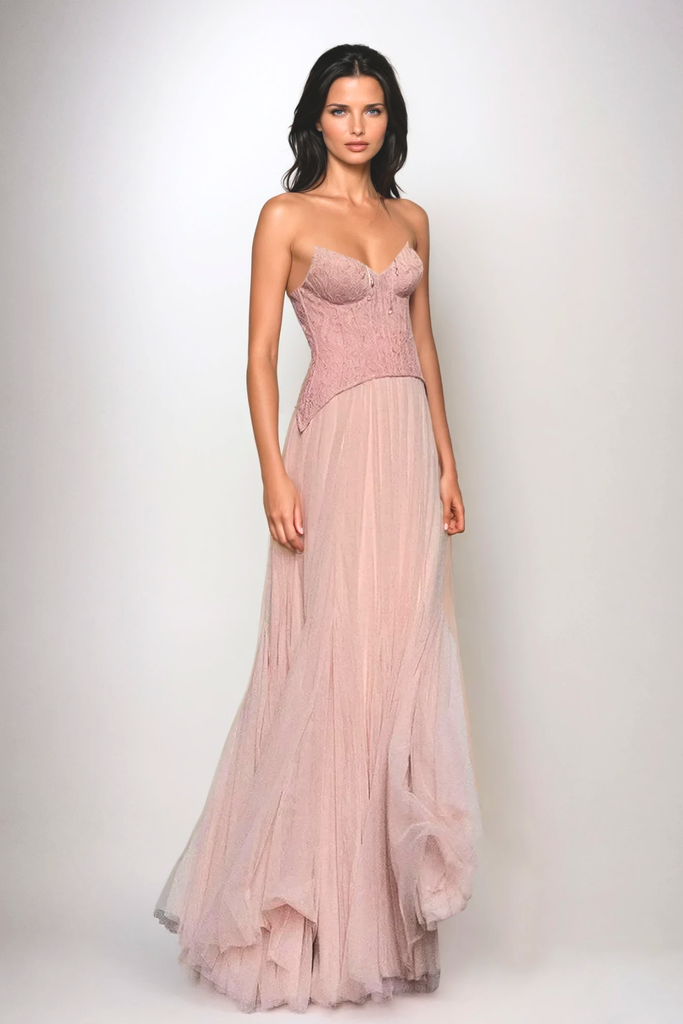 Beppe Lace Corset Tulle Dress In Blush - Stylish beautiful dress for special occasions | Buy Online