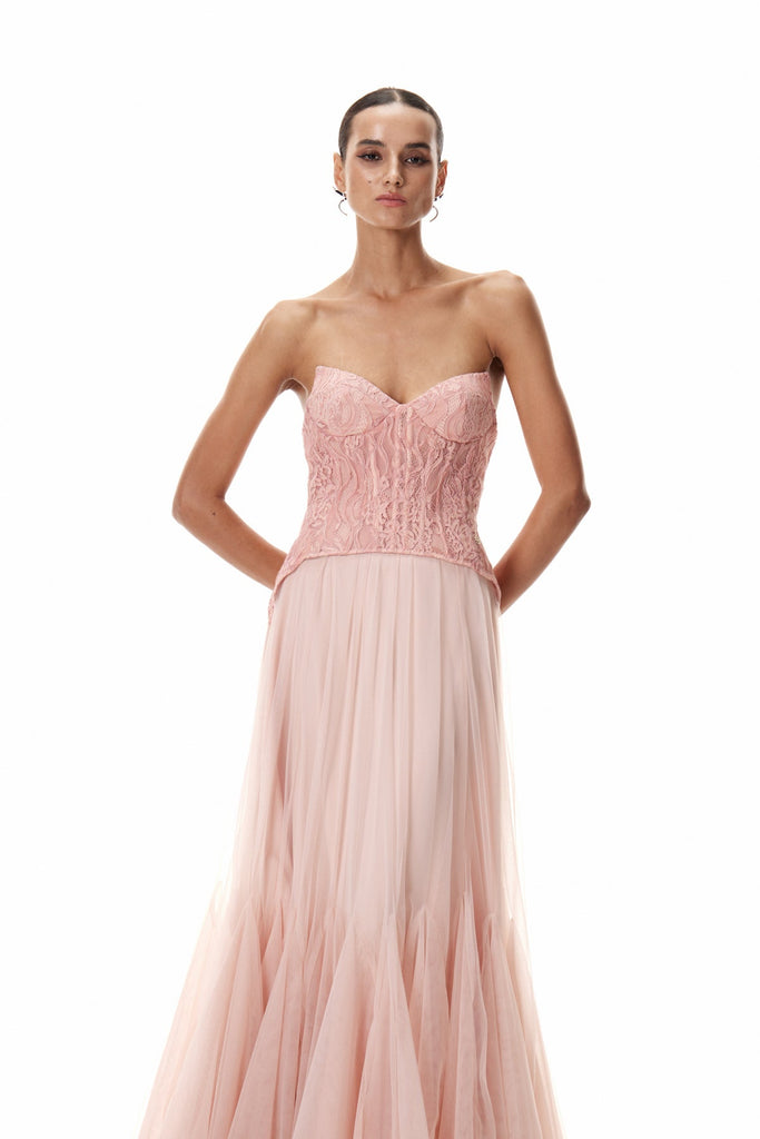Beppe Lace Corset Tulle Dress In Blush - Stylish beautiful dress for special occasions | Buy Online
