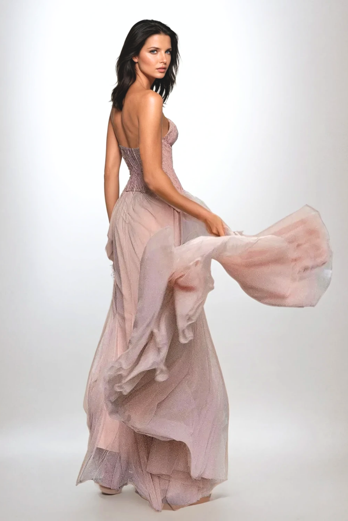 Beppe Lace Corset Tulle Dress In Blush - Stylish beautiful dress for special occasions | Buy Online