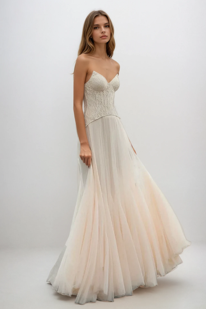 Shop  beautiful dress - Perfect for special occasions | Beppe Lace Corset Tulle Dress In Cream