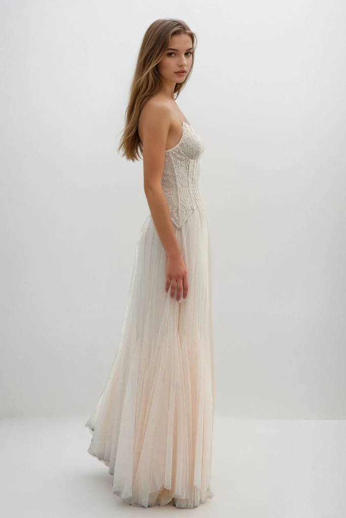 Shop  beautiful dress - Perfect for special occasions | Beppe Lace Corset Tulle Dress In Cream
