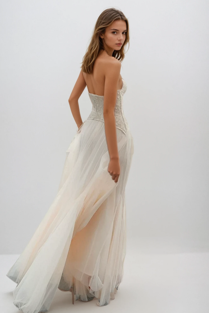 Shop  beautiful dress - Perfect for special occasions | Beppe Lace Corset Tulle Dress In Cream