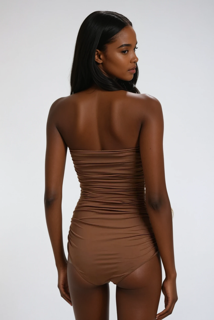 Stylish beautiful dress | Berach Ruched Flower One Piece Swimsuit In Mocha Mousse - Ideal for special occasions