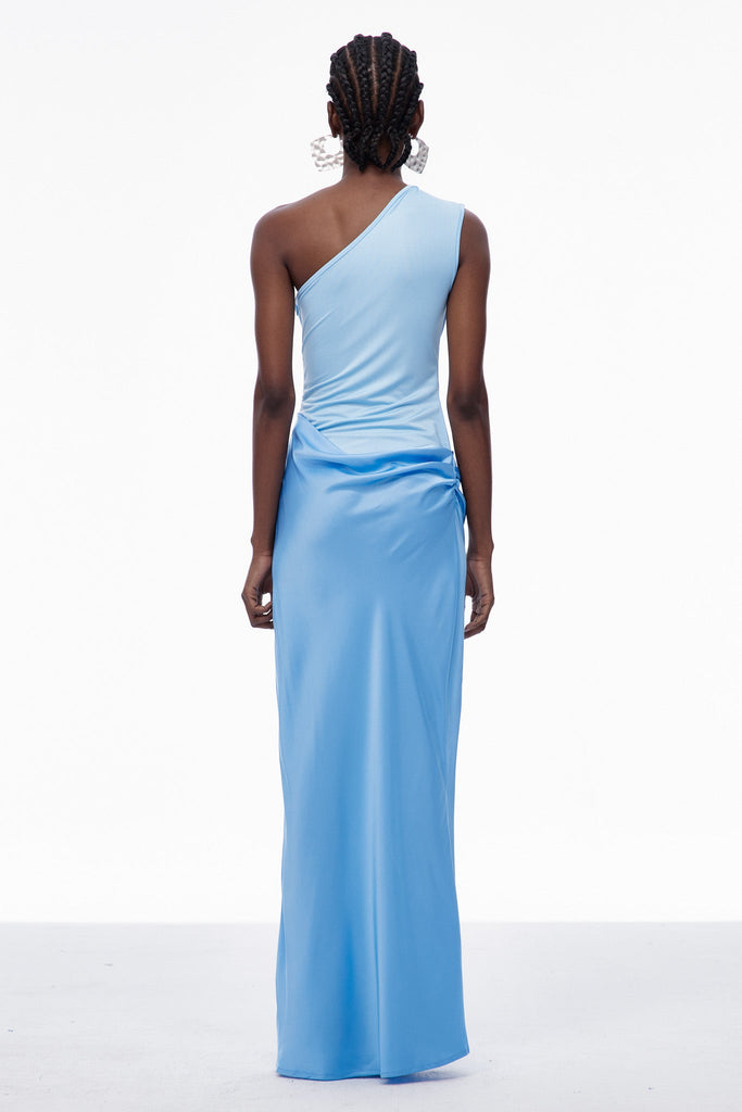 Stylish blue dress | Beres One Shoulder Satin Maxi Dress In Blue - Ideal for special occasions