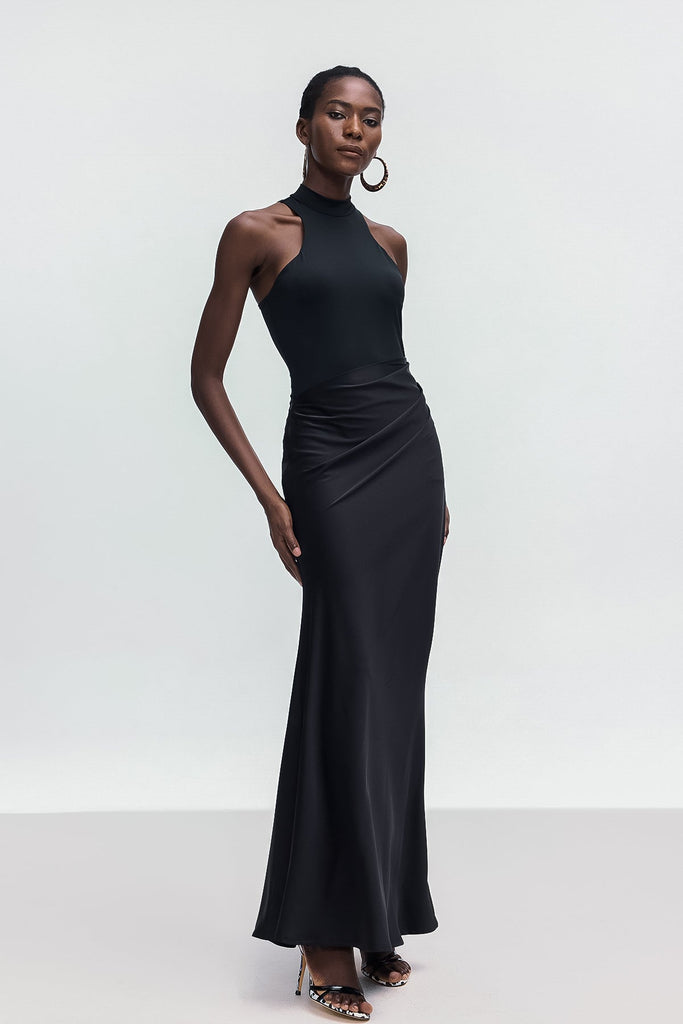 Stylish black dress | Beres Tank Top Satin Maxi Dress In Black - Ideal for special occasions