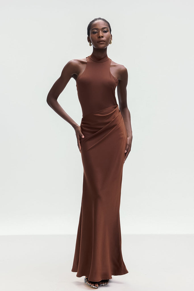 Stylish brown dress | Beres Tank Top Satin Maxi Dress In Brown - Ideal for special occasions