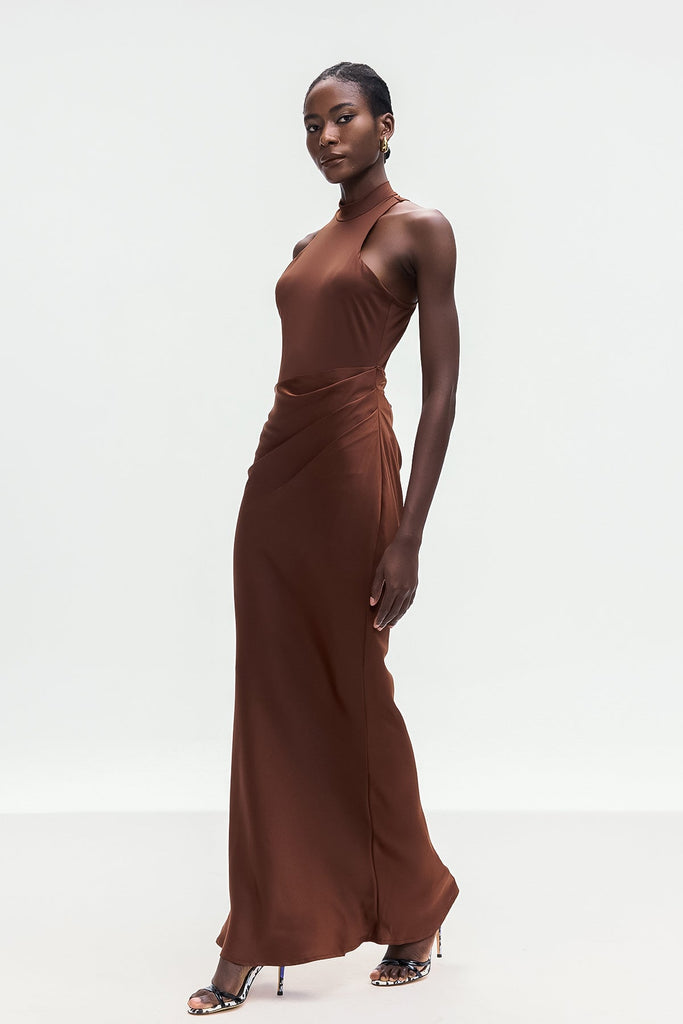 Stylish brown dress | Beres Tank Top Satin Maxi Dress In Brown - Ideal for special occasions