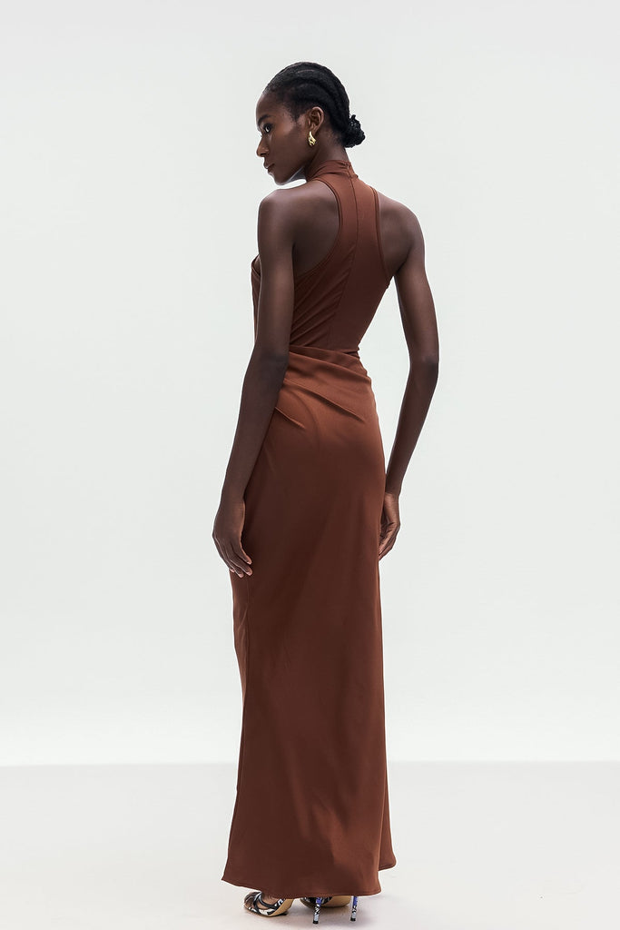 Shop  brown dress - Perfect for special occasions | Beres Tank Top Satin Maxi Dress In Brown