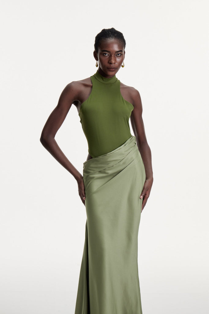 Beres Tank Top Satin Maxi Dress In Green - Stylish green dress for special occasions | Buy Online