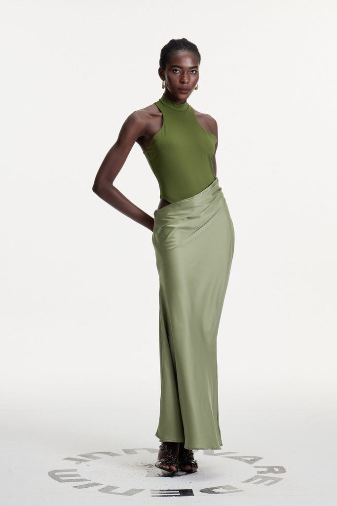 Shop  green dress - Perfect for special occasions | Beres Tank Top Satin Maxi Dress In Green