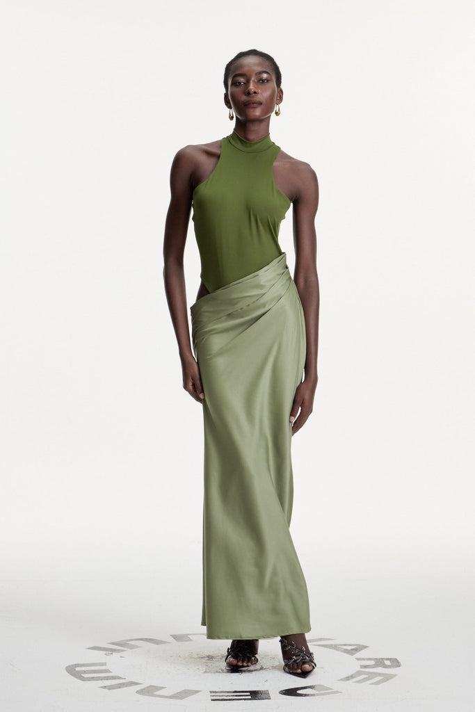 Beres Tank Top Satin Maxi Dress In Green - Stylish green dress for special occasions | Buy Online