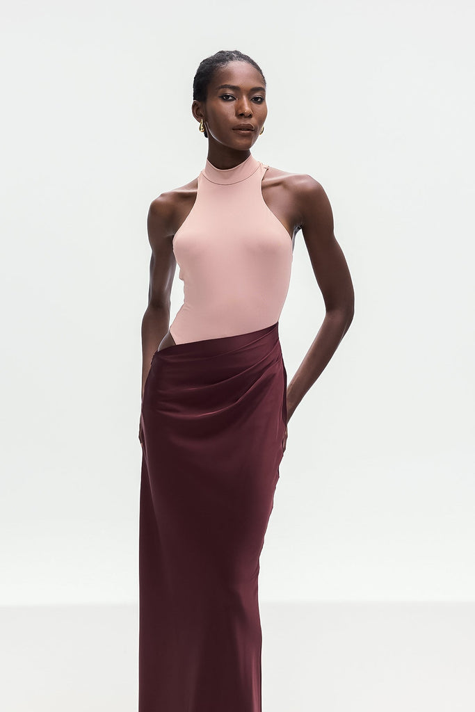 Shop  beautiful dress - Perfect for special occasions | Beres Tank Top Satin Maxi Dress In Khaki