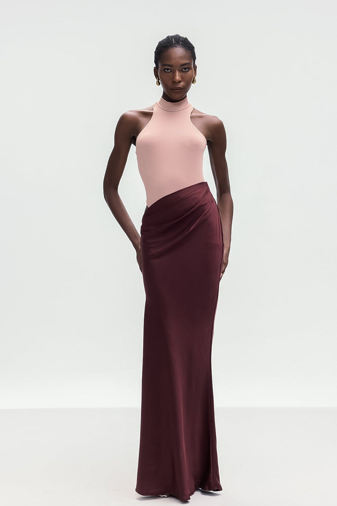 Beres Tank Top Satin Maxi Dress In Khaki - Stylish beautiful dress for special occasions | Buy Online