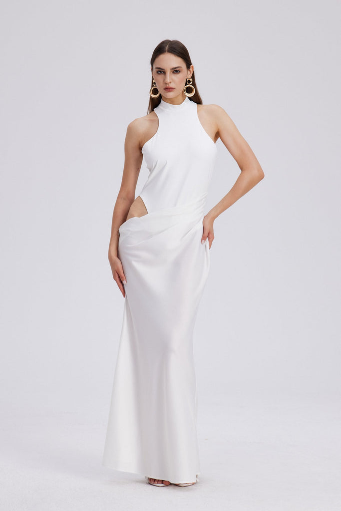 Beres Tank Top Satin Maxi Dress In White - Stylish white dress for special occasions | Buy Online