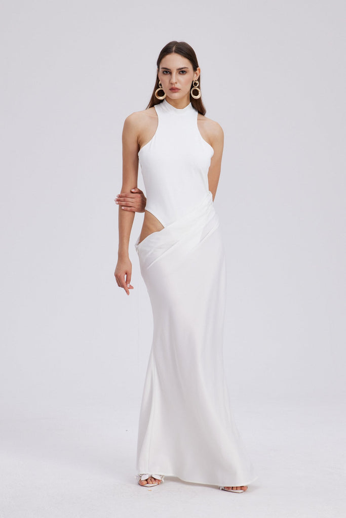 Beres Tank Top Satin Maxi Dress In White - Stylish white dress for special occasions | Buy Online