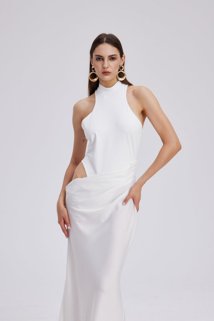 Stylish white dress | Beres Tank Top Satin Maxi Dress In White - Ideal for special occasions