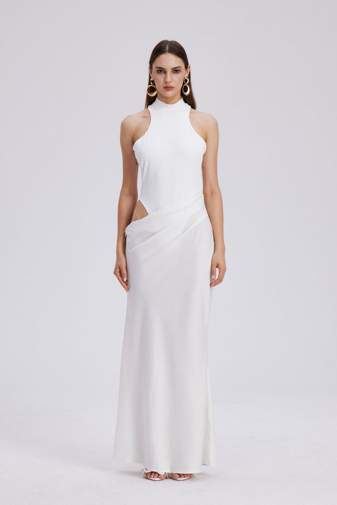 Beres Tank Top Satin Maxi Dress In White - Stylish white dress for special occasions | Buy Online