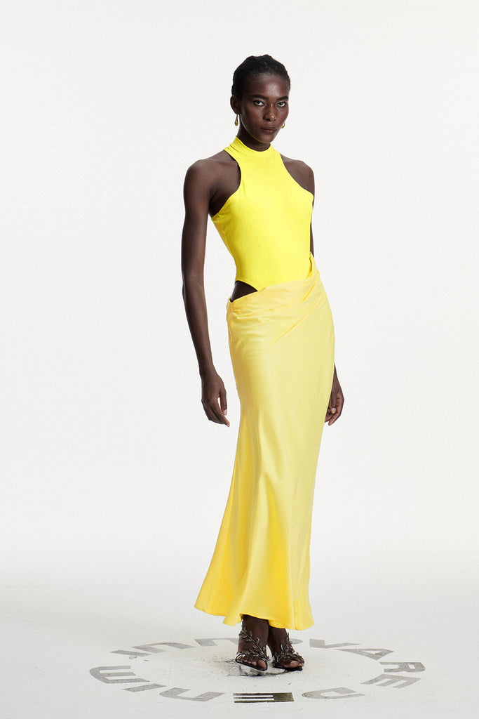 Shop  yellow dress - Perfect for special occasions | Beres Tank Top Satin Maxi Dress In Yellow