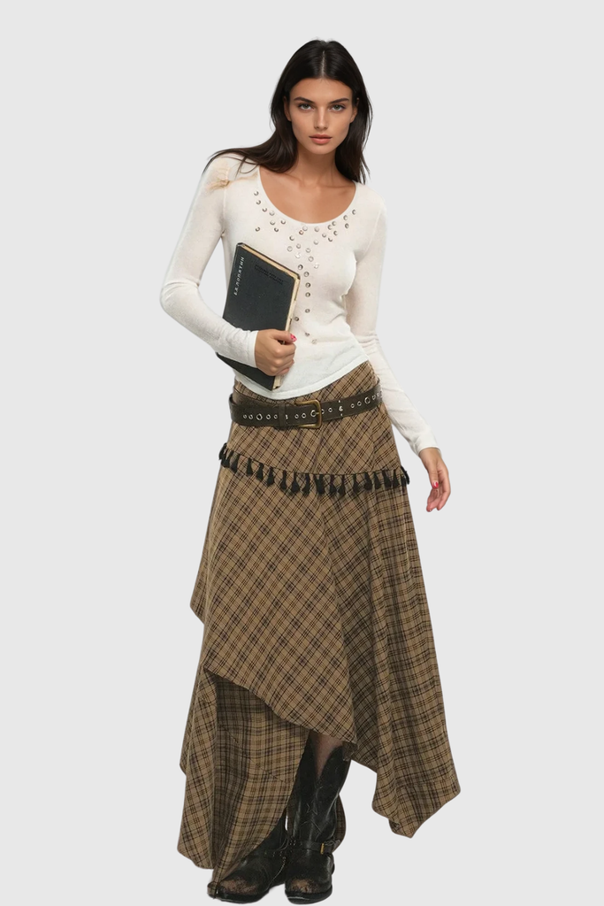 Berger Layered Plaid Maxi Skirt - Stylish red maxi for special occasions | Buy Online