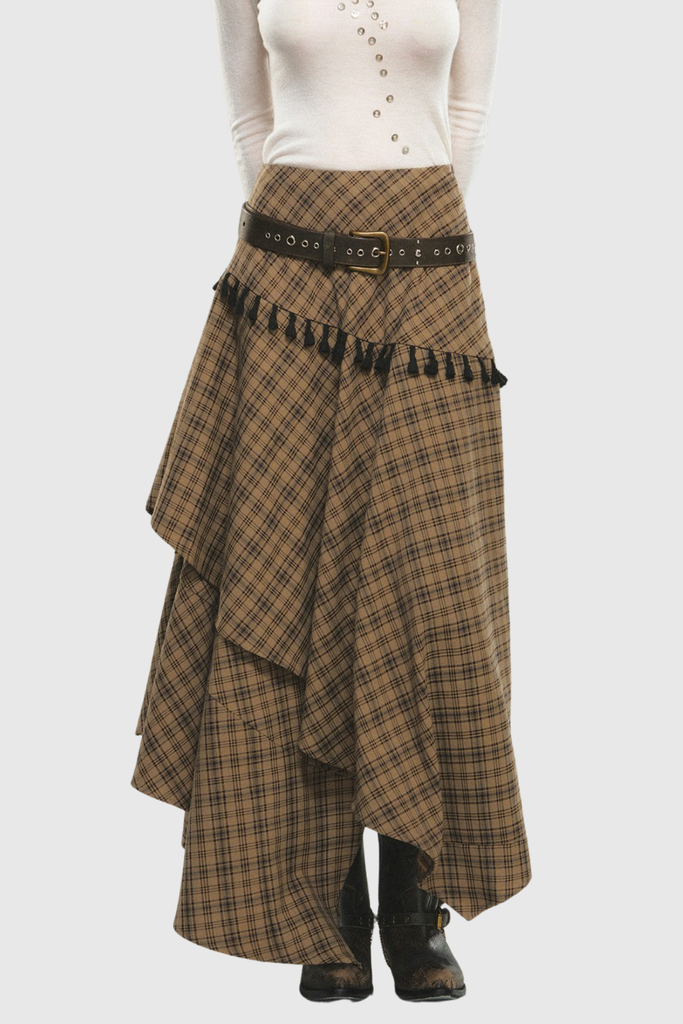 Berger Layered Plaid Maxi Skirt - Stylish red maxi for special occasions | Buy Online