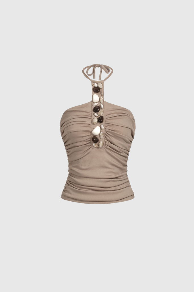 Stylish beautiful dress | Berke Ruched Halterneck Stone Cropped Top - Ideal for special occasions