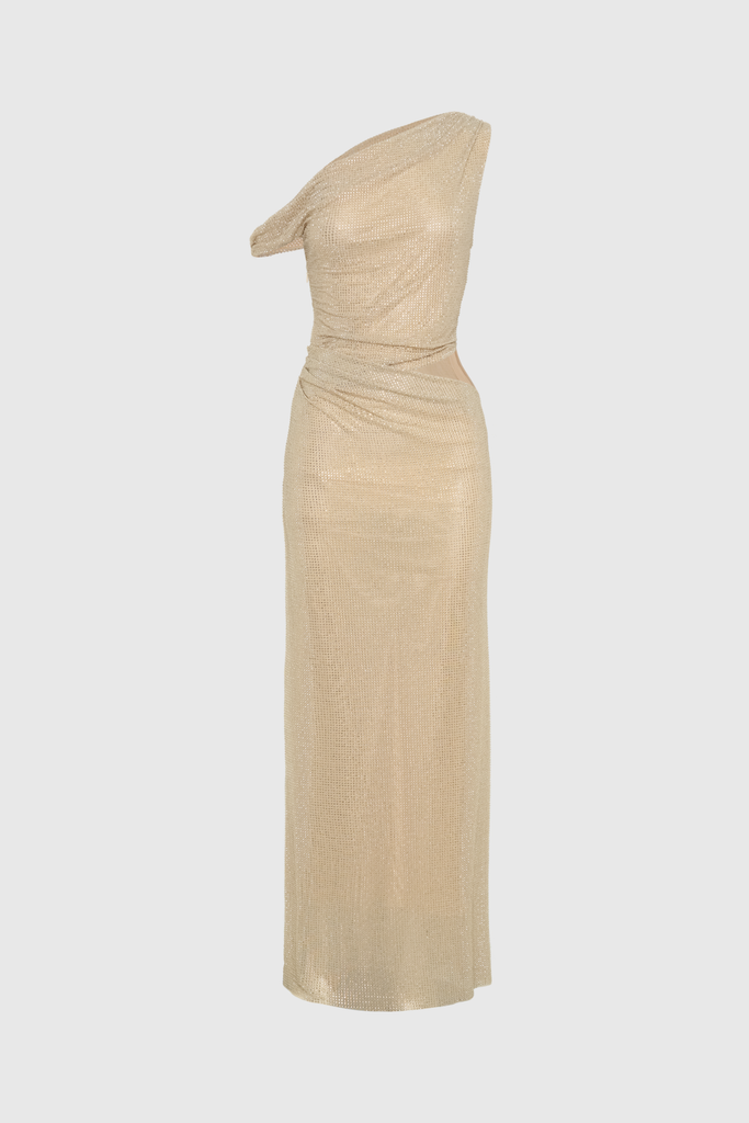 Stylish beautiful dress | Berlioz Diamante One Shoulder Dress In Apricot - Ideal for special occasions