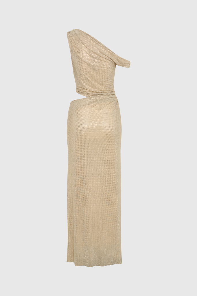 Shop  beautiful dress - Perfect for special occasions | Berlioz Diamante One Shoulder Dress In Apricot