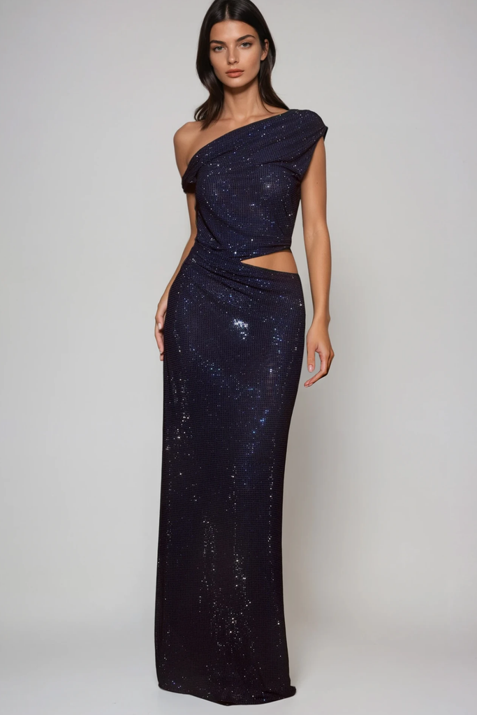 Stylish beautiful dress | Berlioz Diamante One Shoulder Dress In Navy - Ideal for special occasions