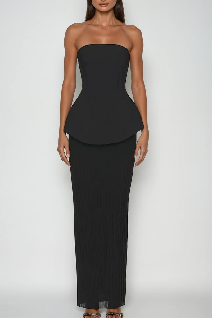 Stylish black maxi | Bern Strapless Maxi Skirt Set In Black - Ideal for special occasions