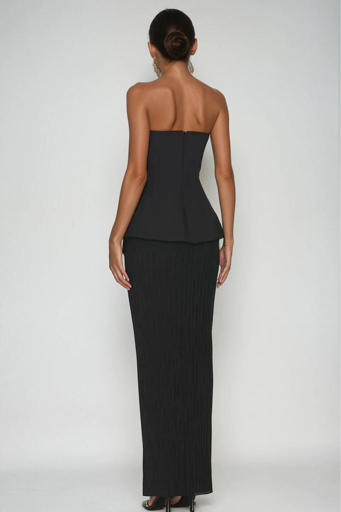 Bern Strapless Maxi Skirt Set In Black - Stylish black maxi for special occasions | Buy Online