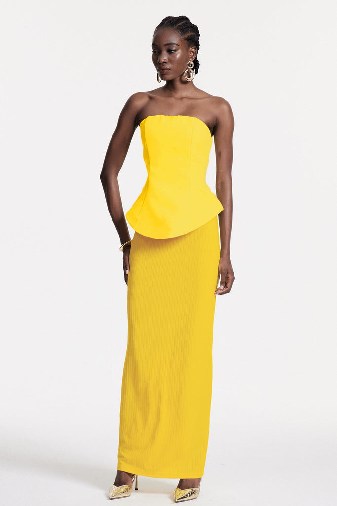 Stylish beautiful maxi | Bern Strapless Maxi Skirt Set In Lemon - Ideal for special occasions