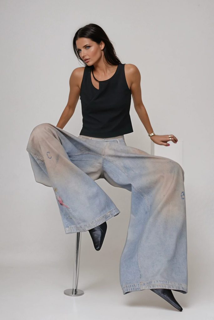 Bernadette Bleached Printed Jeans - Stylish beautiful dress for special occasions | Buy Online